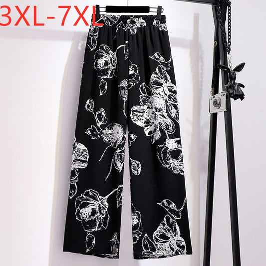 Womens Floral Print Black Long Trousers 3XL - 7XL