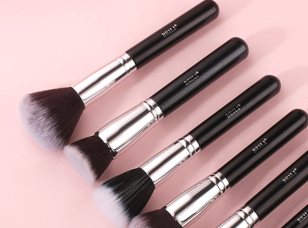 Makeup brushes set Natural goat hair - Black