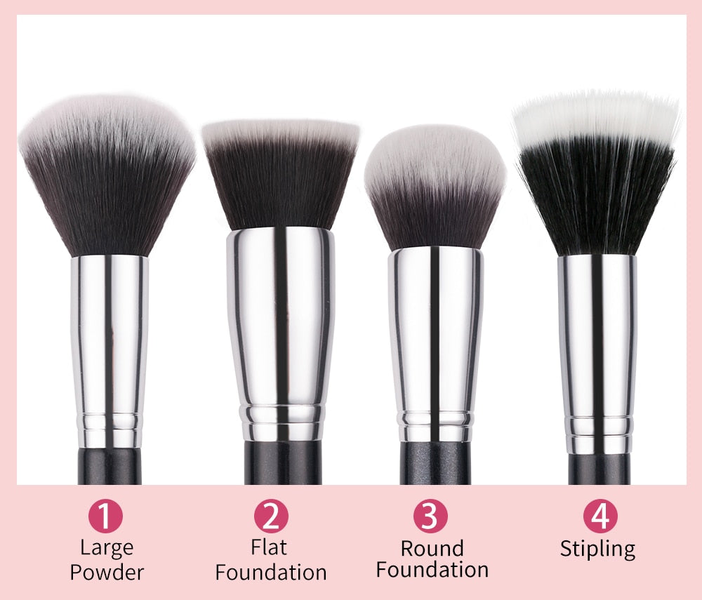 Makeup brushes set Natural goat hair - Black