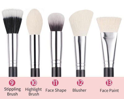 Makeup brushes set Natural goat hair - Black